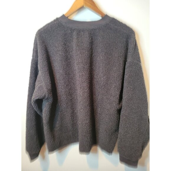 American Eagle Women's Black Sherpa Crewneck L Crop Boxy - Picture 4 of 4